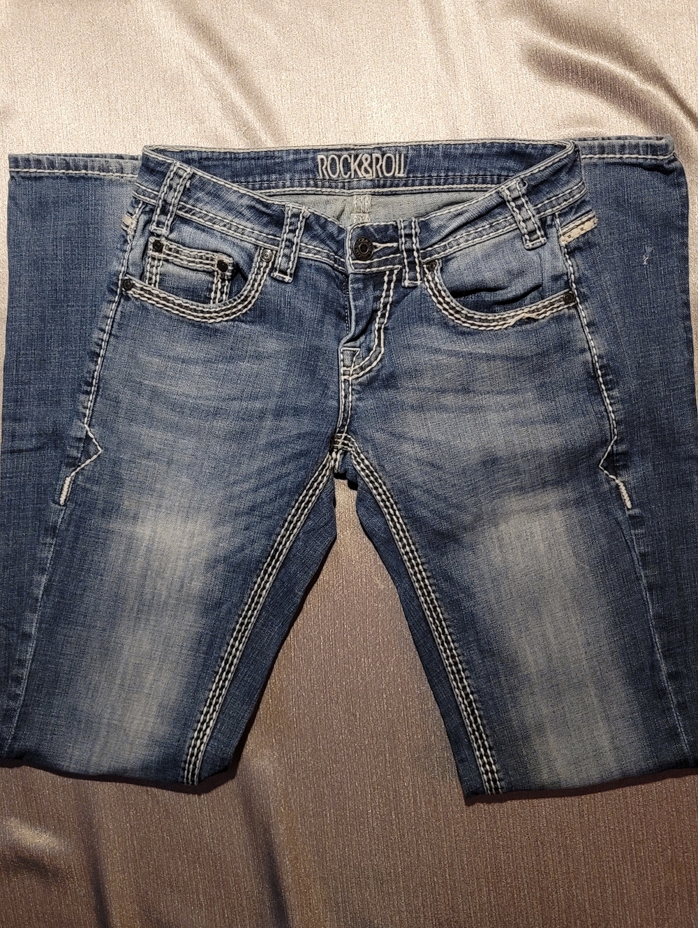 Womens Blue Washed Denim Jeans with Contrast Stitching - Picture 3 of 4